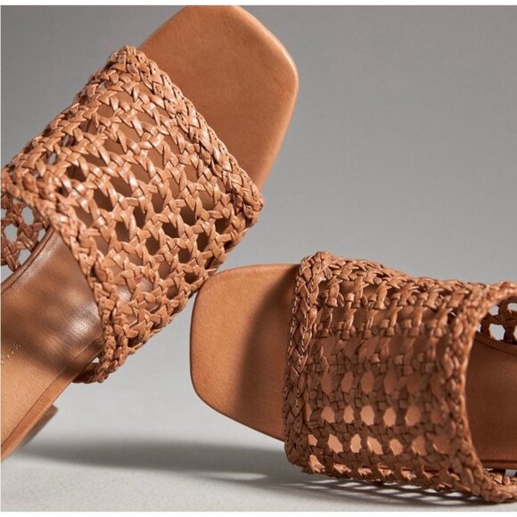 Anthropologie Woven Block-Heel Mule Sandals Size US 9-9.5 EU 40 Honey - Picture 3 of 4